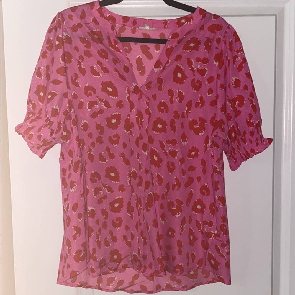 Hot Pink & Red Leopard Print Top, Sz L, Like New!